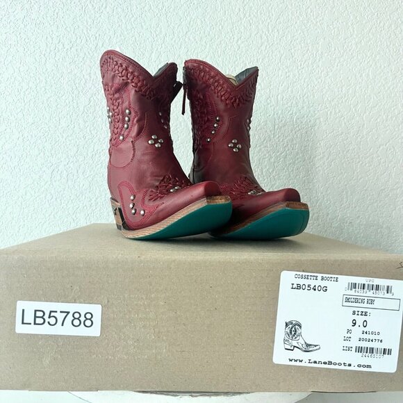 Lane COSSETTE Womens Cowboy Booties 9 Western Cowgirl Red Leather Short Boots - Picture 9 of 13